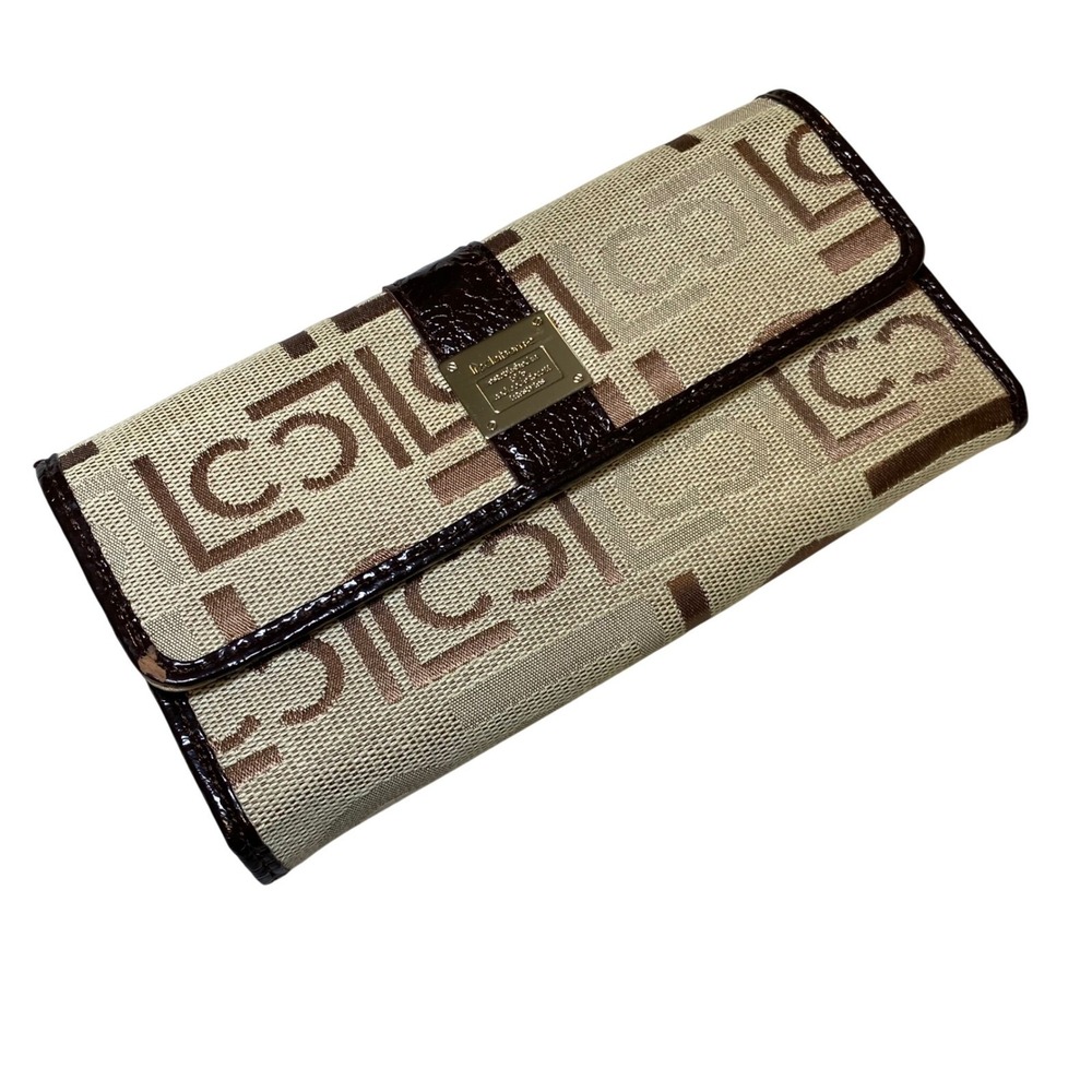 Liz Claiborne LC Monogram Trifold Wallet Checkbook Organizer Beige‎ Brown